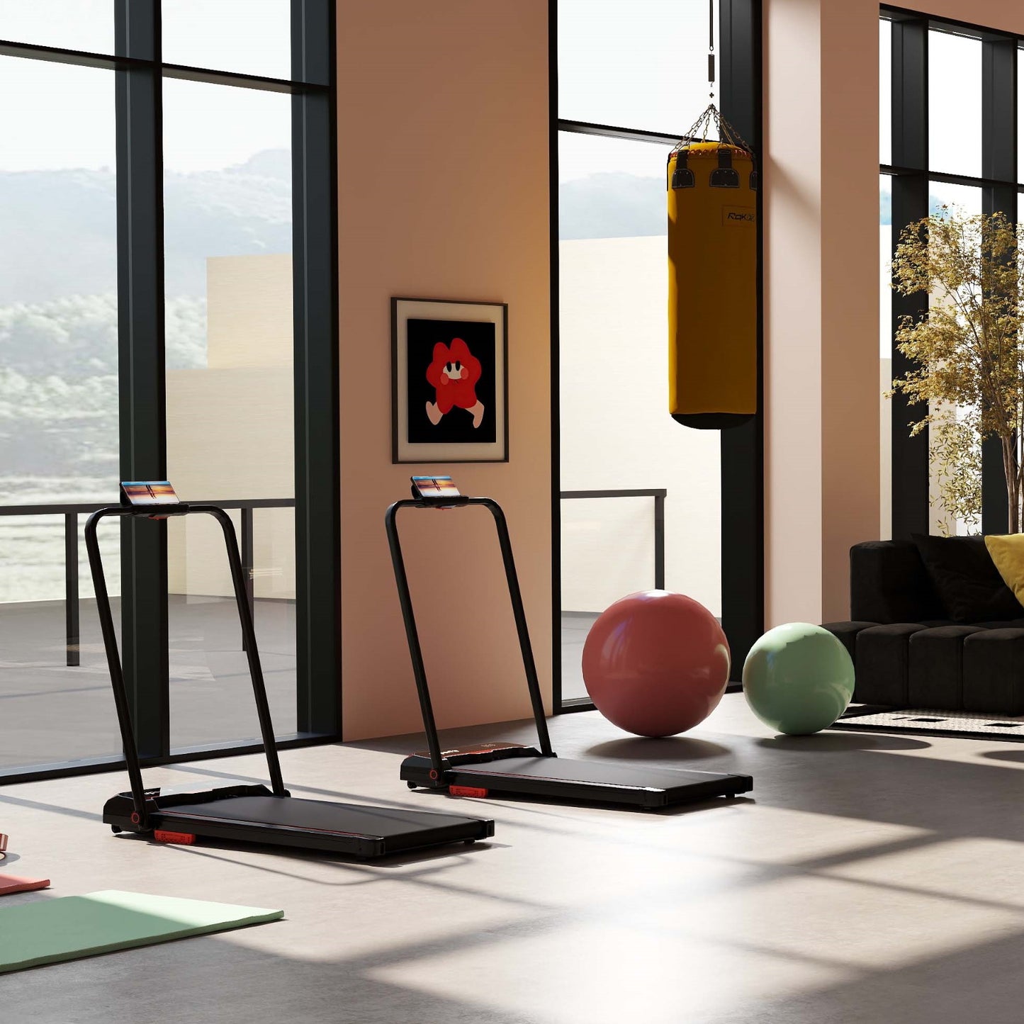 Fitness Room Bundle: Hanging Punching Bag Set + Folding Treadmill Sports at Gallery Canada