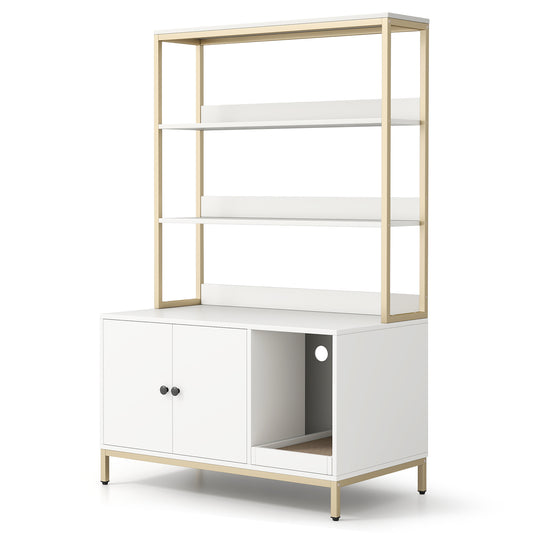 57 Inches Cat Litter Box Enclosure with Storage and Removable Scratcher, White Cat Houses White at Gallery Canada