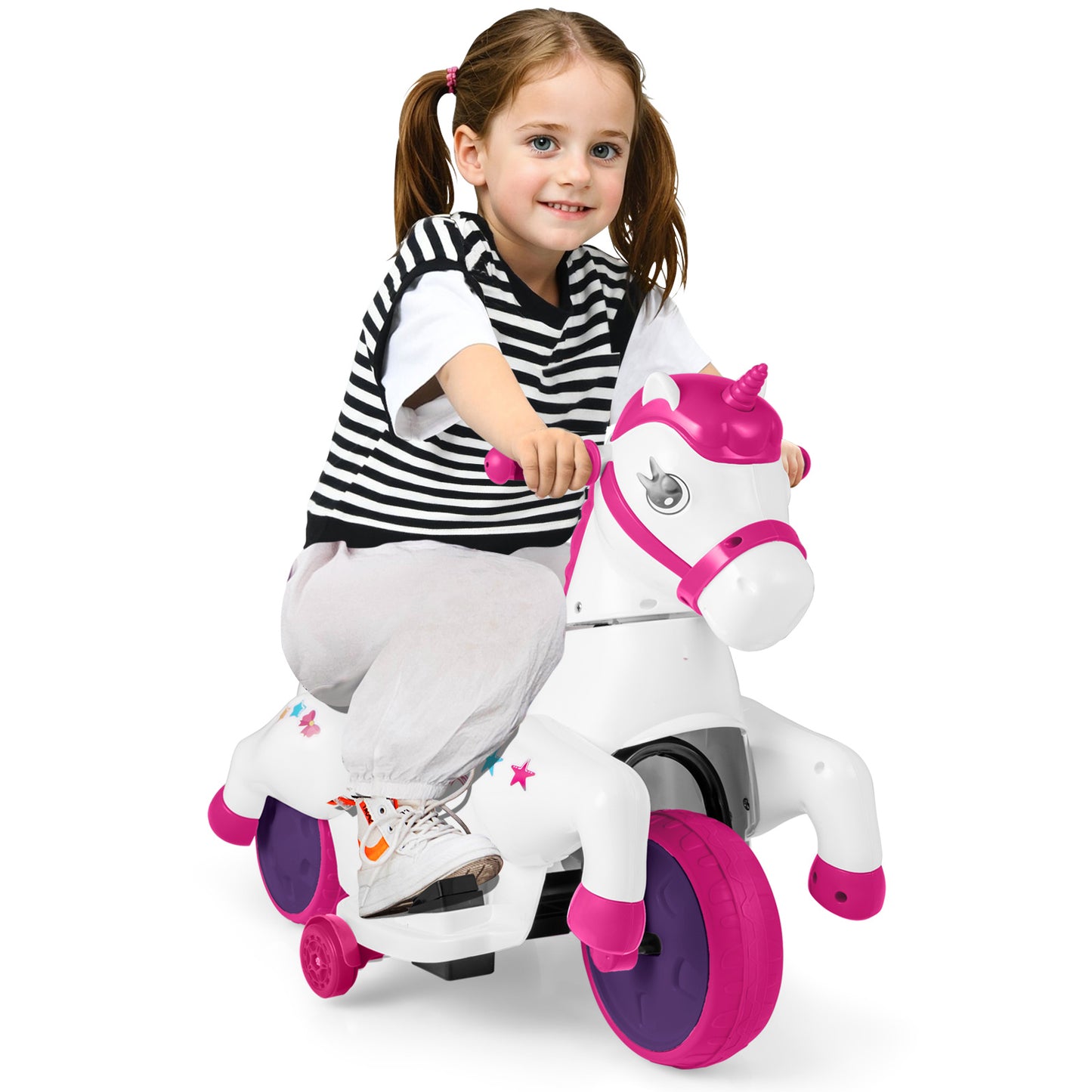 12V Unicorn Ride on Toy with Training Wheels and Horse Riding Mode, Rose Red Powered Ride On Toys at Gallery Canada