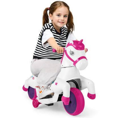 12V Unicorn Ride on Toy with Training Wheels and Horse Riding Mode, Rose Red Powered Ride On Toys at Gallery Canada