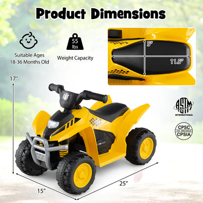 6V Kids Ride on ATV CAT-Licensed with Horn Sound for 18-36 Months Old, Yellow Powered Ride On Toys at Gallery Canada