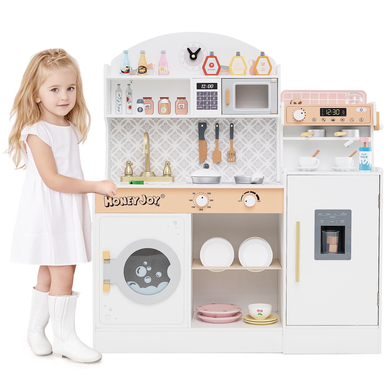 Kids Kitchen Set Wooden with Coffee Makers and Accessories, White Play Kitchen Sets at Gallery Canada