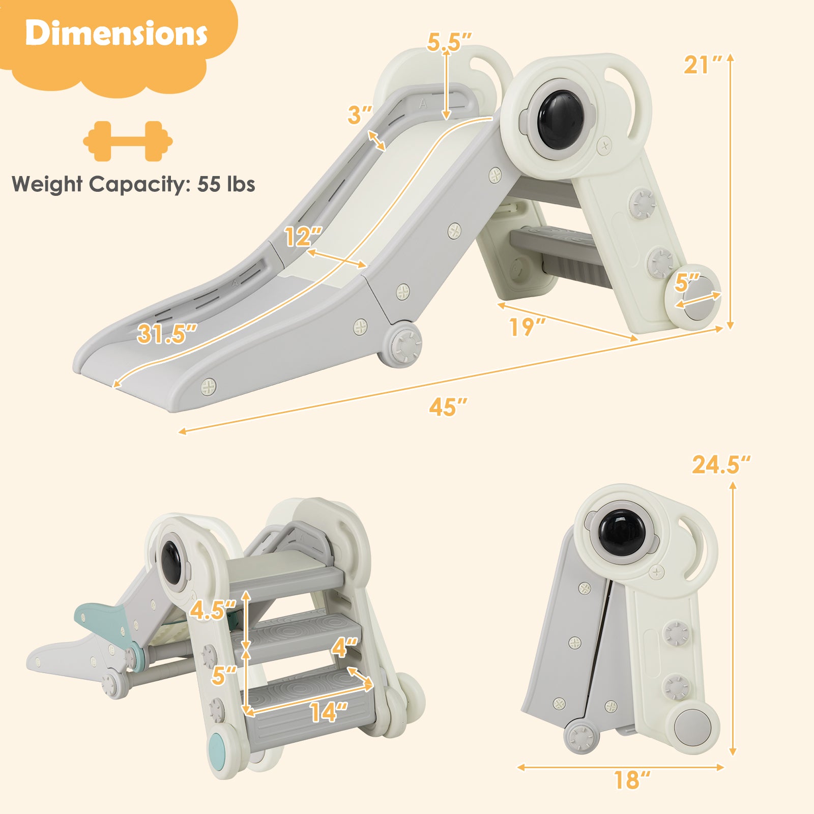 2 in 1 Baby Slide with Climber for Toddlers Age 18+ Months, Gray Climbers & Slides at Gallery Canada