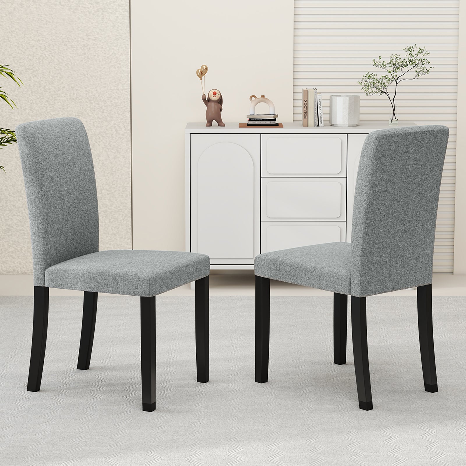 Dining Chair Set of 2 Mid-Century Modern Chairs with Rubber Wood Legs, Gray Dining Chairs at Gallery Canada