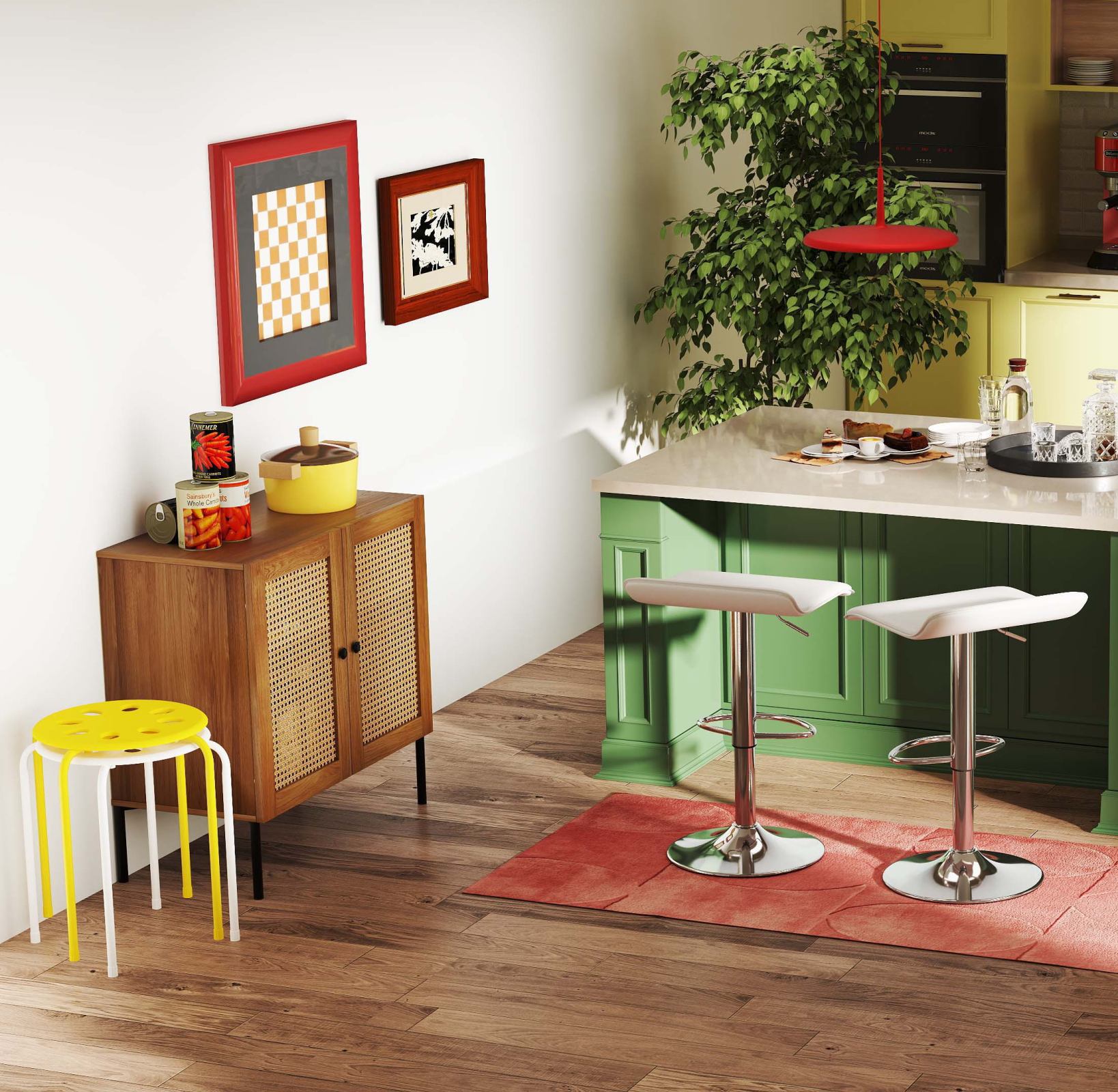 5-Piece Kitchen & Dining Bundle: Adjustable Bar Stools (Set of 2) + Stackable Stools (Set of 6) + Rattan Storage Sideboard Kitchen & Dining at Gallery Canada