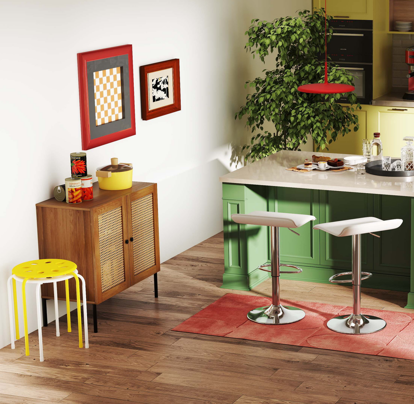 5-Piece Kitchen & Dining Bundle: Adjustable Bar Stools (Set of 2) + Stackable Stools (Set of 6) + Rattan Storage Sideboard Kitchen & Dining at Gallery Canada