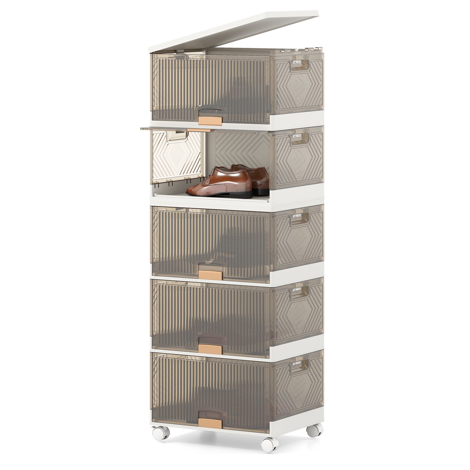 3/4/5/6-Cube Stackable Storage Bins with Detachable Wheels-5 Cube, White Shoe Racks & Storage Benches White at Gallery Canada