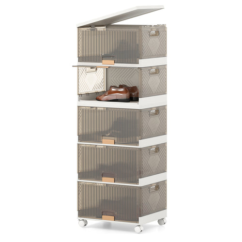 3/4/5/6-Cube Stackable Storage Bins with Detachable Wheels-5 Cube, White