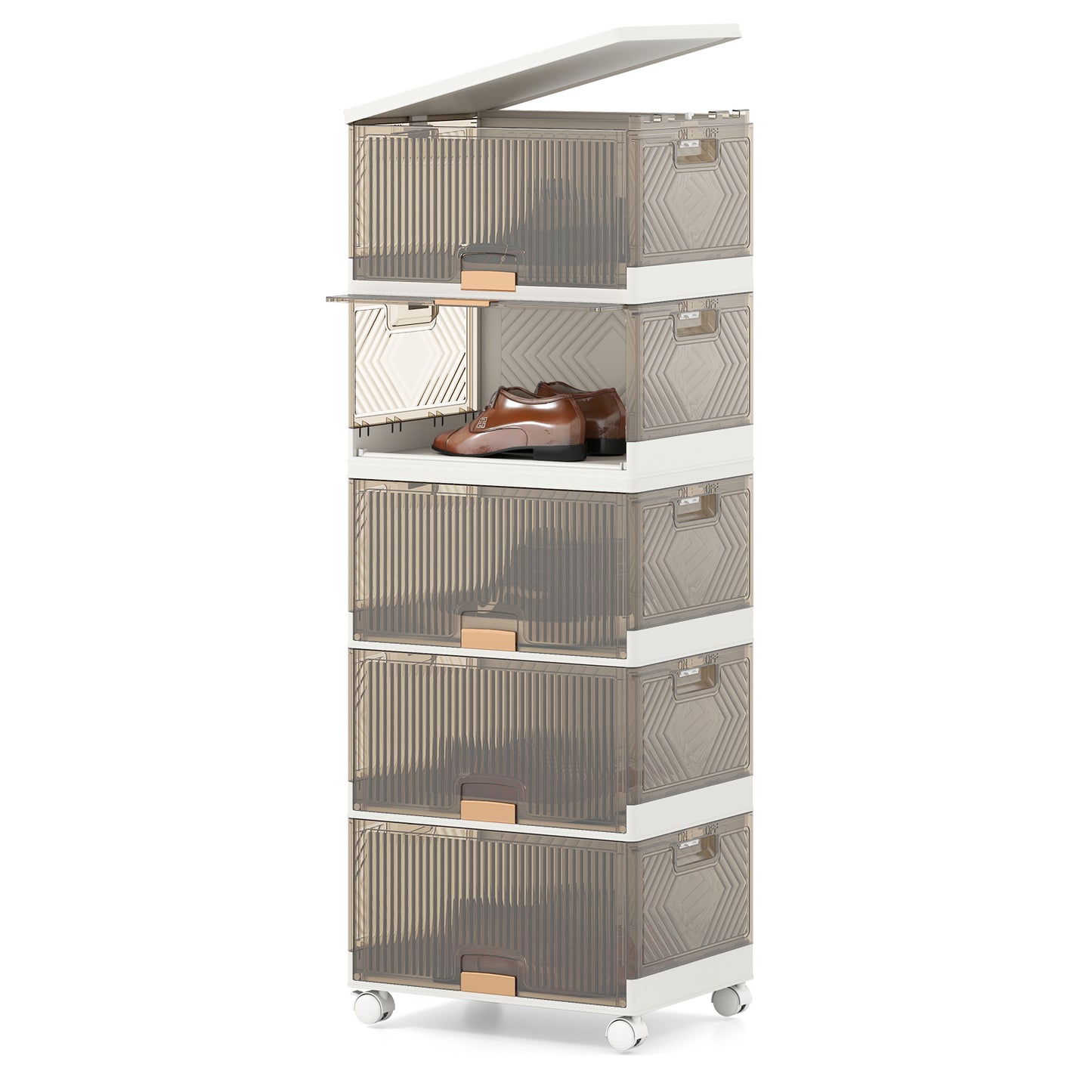 3/4/5/6-Cube Stackable Storage Bins with Detachable Wheels-5 Cube, White Shoe Racks & Storage Benches at Gallery Canada