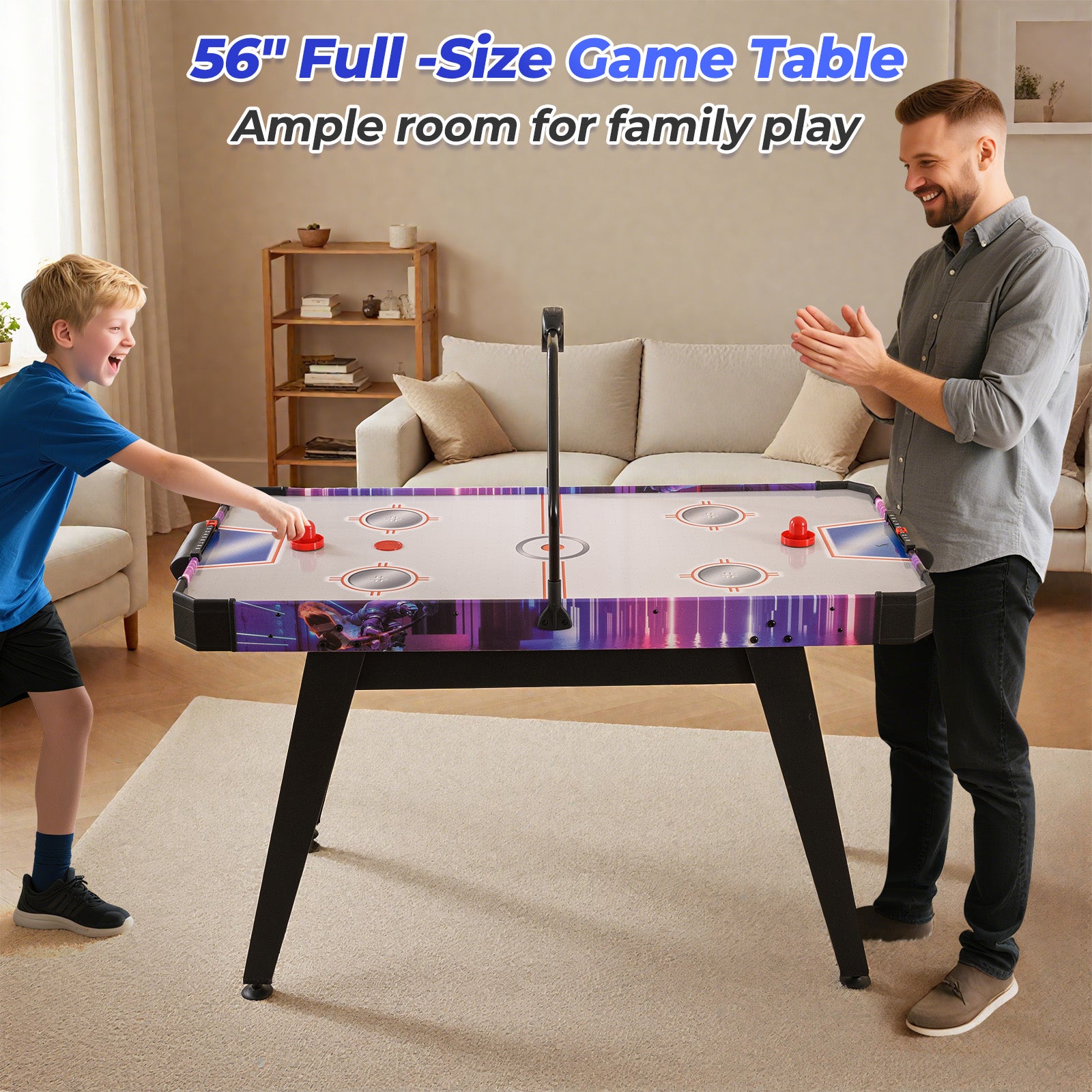 56 Inch Air Hockey Table, LED Digital Scoreboard, 12V Motor, White Game Room at Gallery Canada