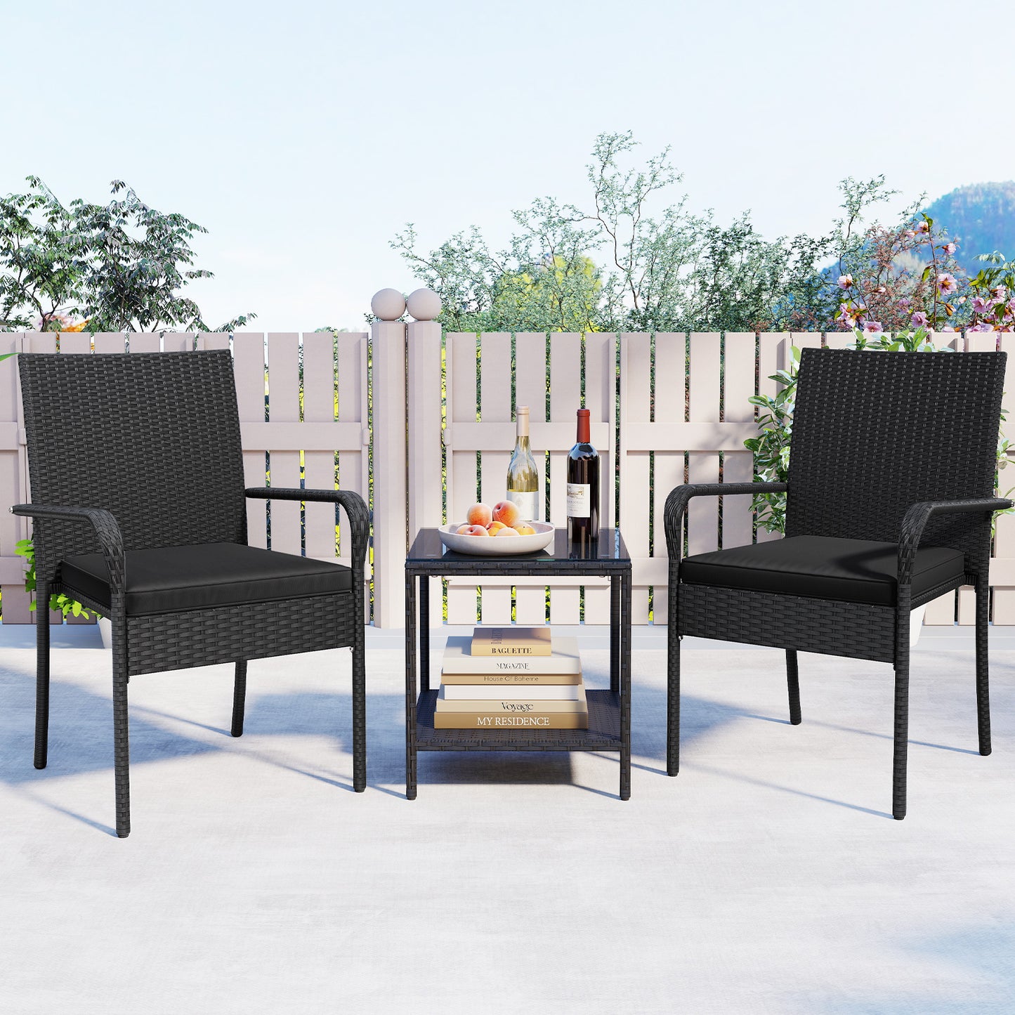 3 Piece Patio Furniture Set with Seat Cushions and Tempered Glass Tabletop, Black Patio Conversation Sets at Gallery Canada
