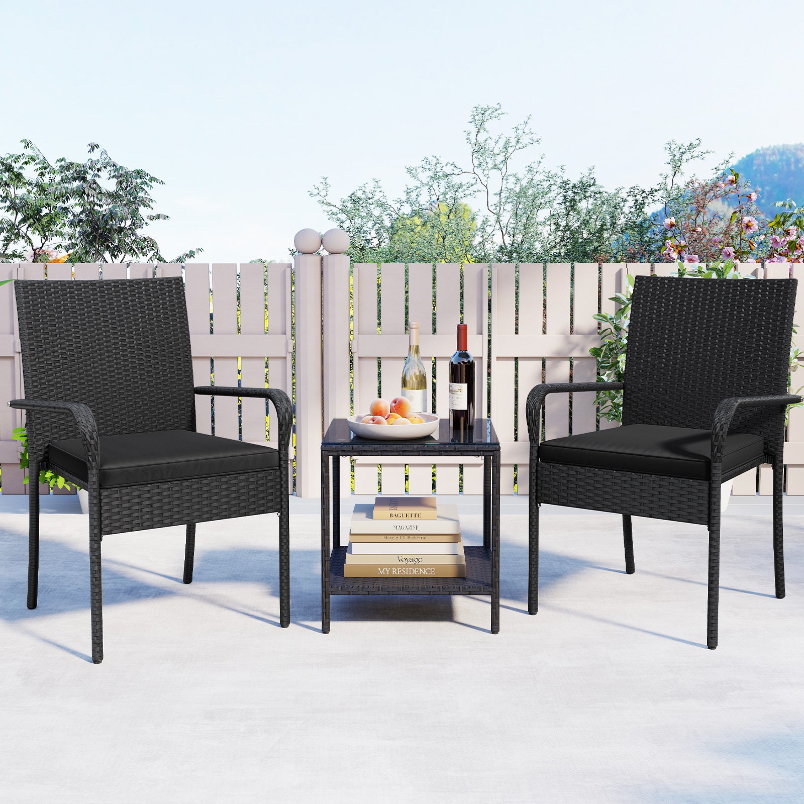 3 Piece Patio Furniture Set with Seat Cushions and Tempered Glass Tabletop, Black Patio Conversation Sets at Gallery Canada