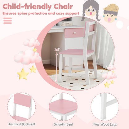 Kids Desk and Chair Set with Hutch and 3-Layer Side Shelf, Pink Kids Table & Chair Sets at Gallery Canada