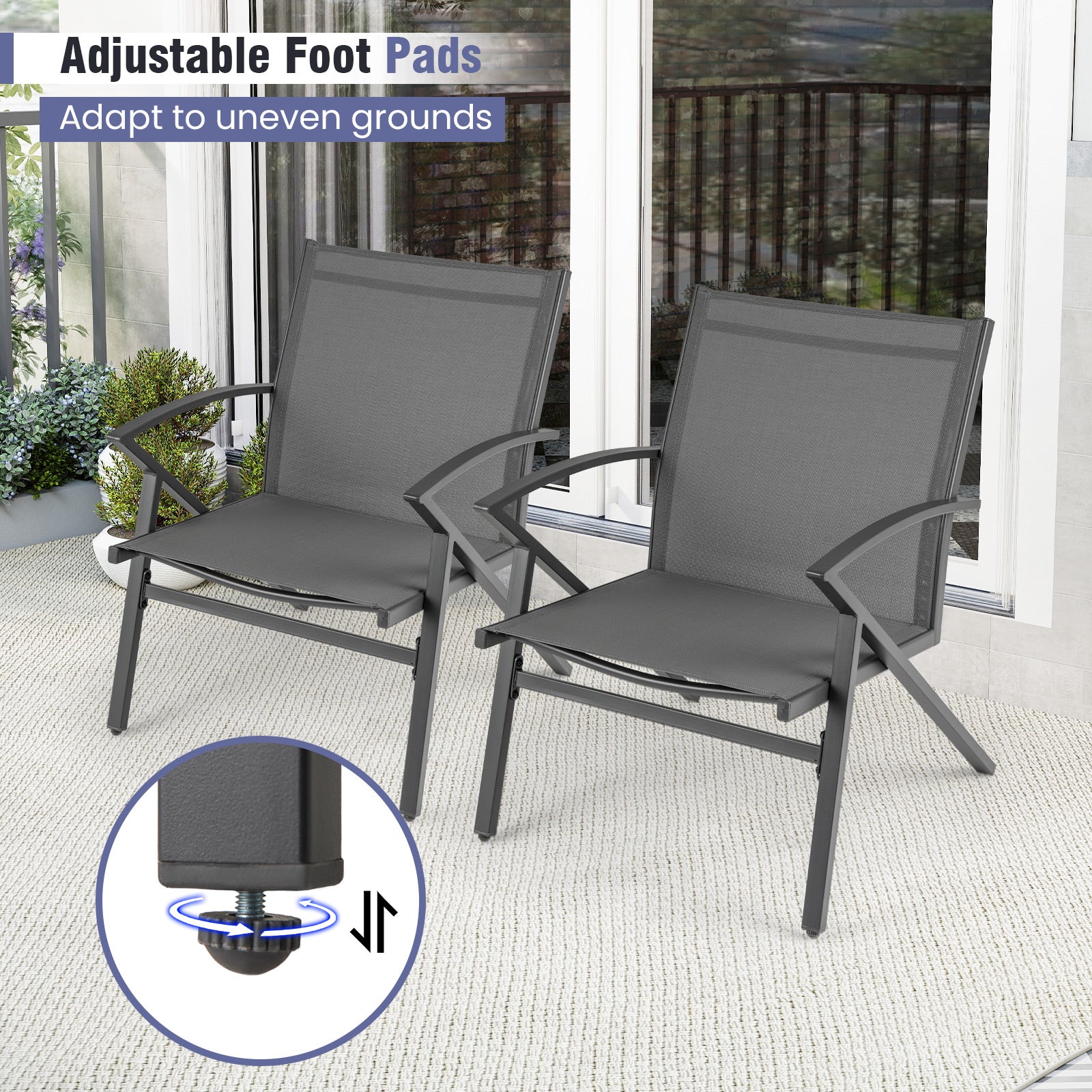 Patio Chairs Set of 2 Lawn Chairs with Heavy Duty Metal Frame-Grey, Gray Beach & Lawn Chairs at Gallery Canada