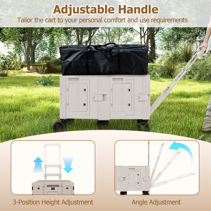 Large Foldable Utility Cart with 2-Tier Storage Crates and Telescoping Handle, White Camping Furniture at Gallery Canada