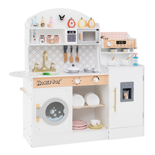 Kids Kitchen Set Wooden with Coffee Makers and Accessories, White
