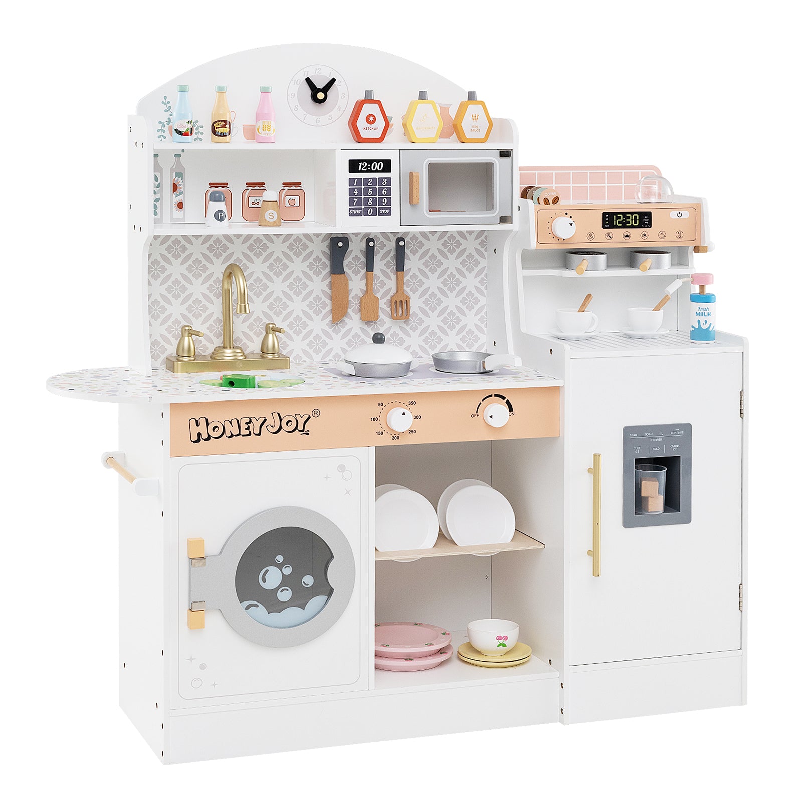 Kids Kitchen Set Wooden with Coffee Makers and Accessories, White Play Kitchen Sets at Gallery Canada