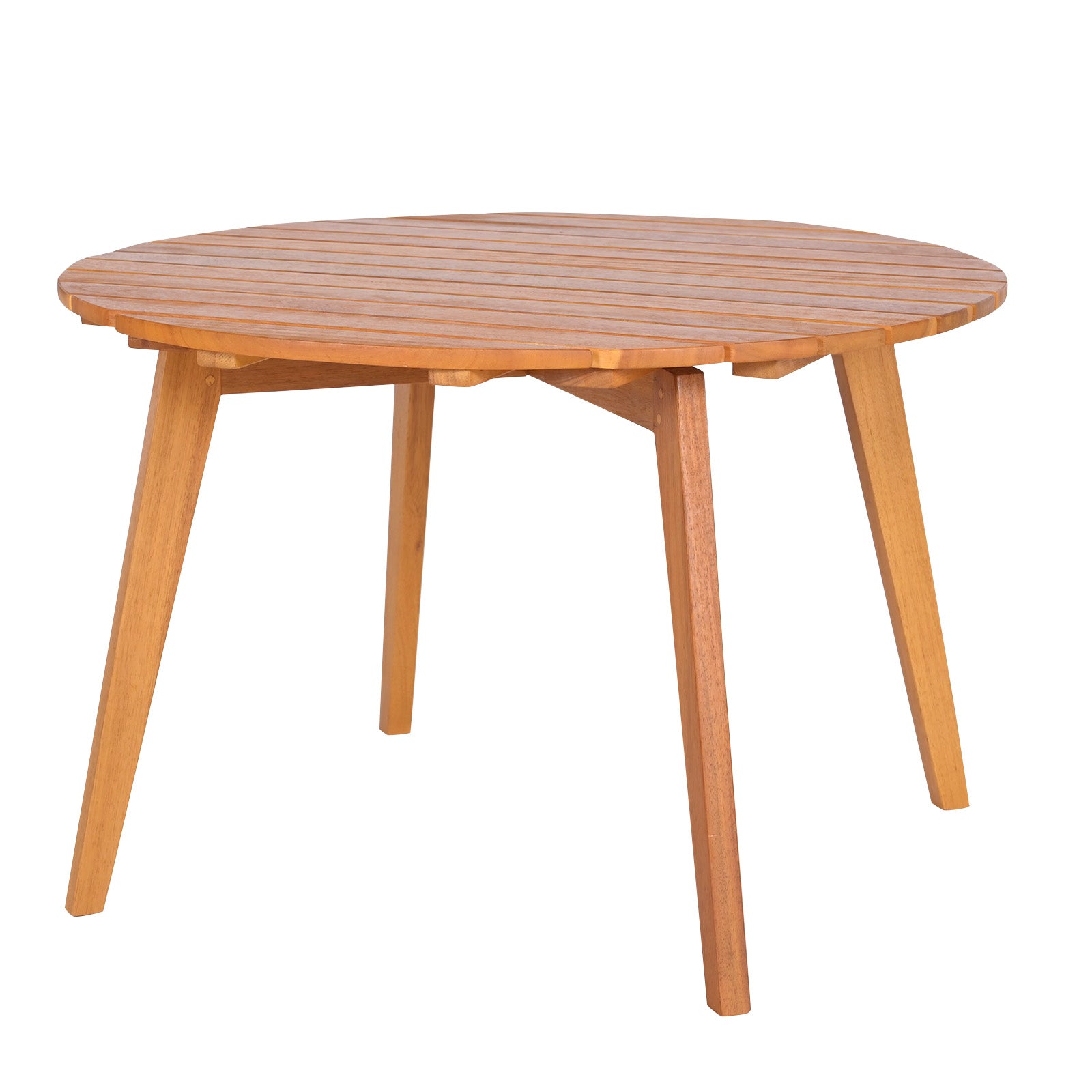 Round Outdoor Acacia Wood Side Table with Slatted Tabletop, Natural Patio Coffee Tables at Gallery Canada