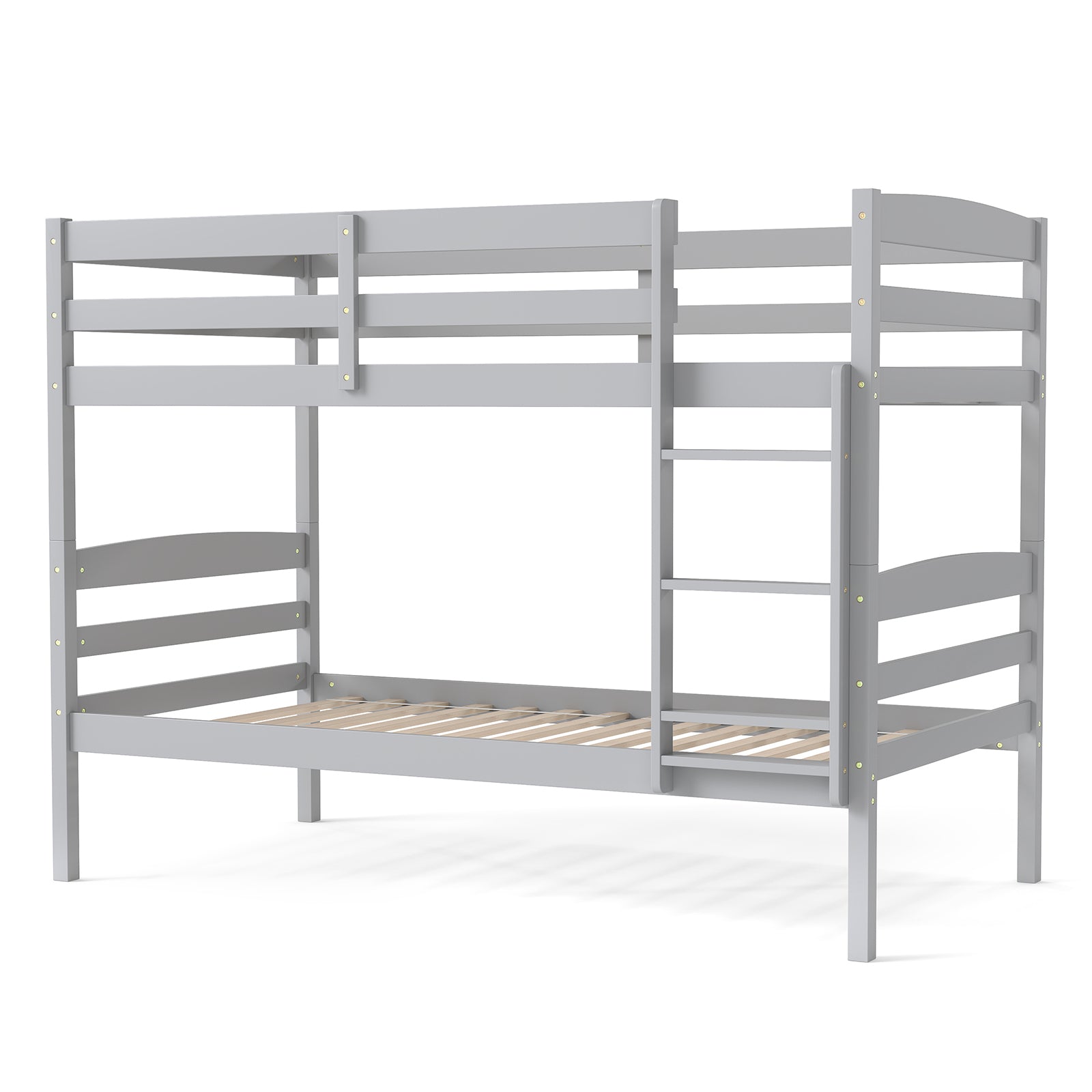 Solid Wood Twin Over Twin Bunk Bed Frame with High Guardrails and Integrated Ladder, Gray Bunk Bed Frame at Gallery Canada