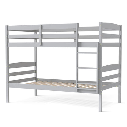 Solid Wood Twin Over Twin Bunk Bed Frame with High Guardrails and Integrated Ladder, Gray Bunk Bed Frame at Gallery Canada