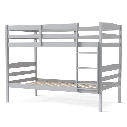 Solid Wood Twin Over Twin Bunk Bed Frame with High Guardrails and Integrated Ladder, Gray Bunk Bed Frame Gray at Gallery Canada