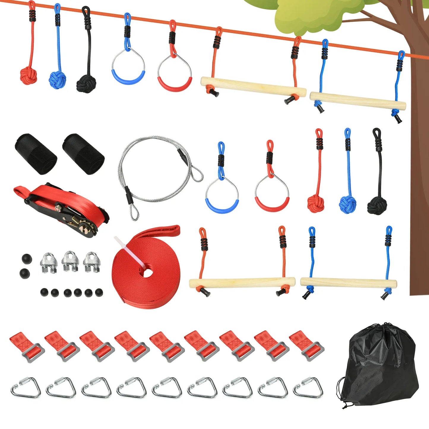 Slackline Set, 30-Piece, 10m Rope With Obstacles, Climbing Frame Gym Sets & Swings Muticolour at Gallery Canada