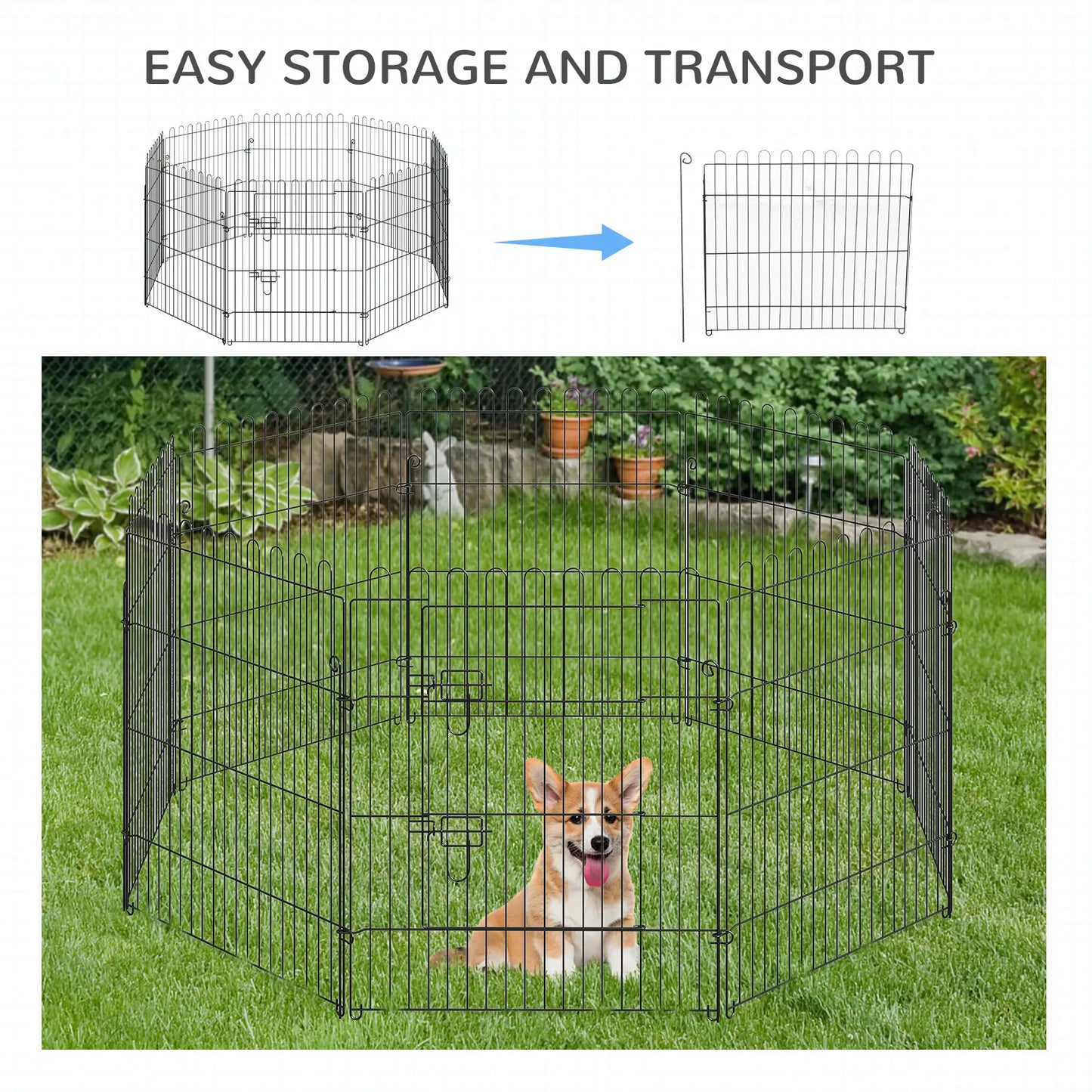 30inch 8-Panel Octagon Pet Playpen, Foldable Dog Cage, Black Houses, Kennels & Pens at Gallery Canada