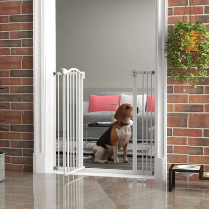 Extra Tall Dog Gate with Door, Pressure Fit, Auto Close, 29-39 Inches, White Houses, Kennels & Pens at Gallery Canada