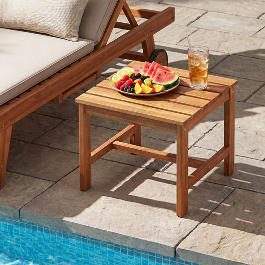 17” Square Patio Acacia Wood Side Table with Slatted Tabletop-Set of 1 End & Side Tables Natural at Gallery Canada