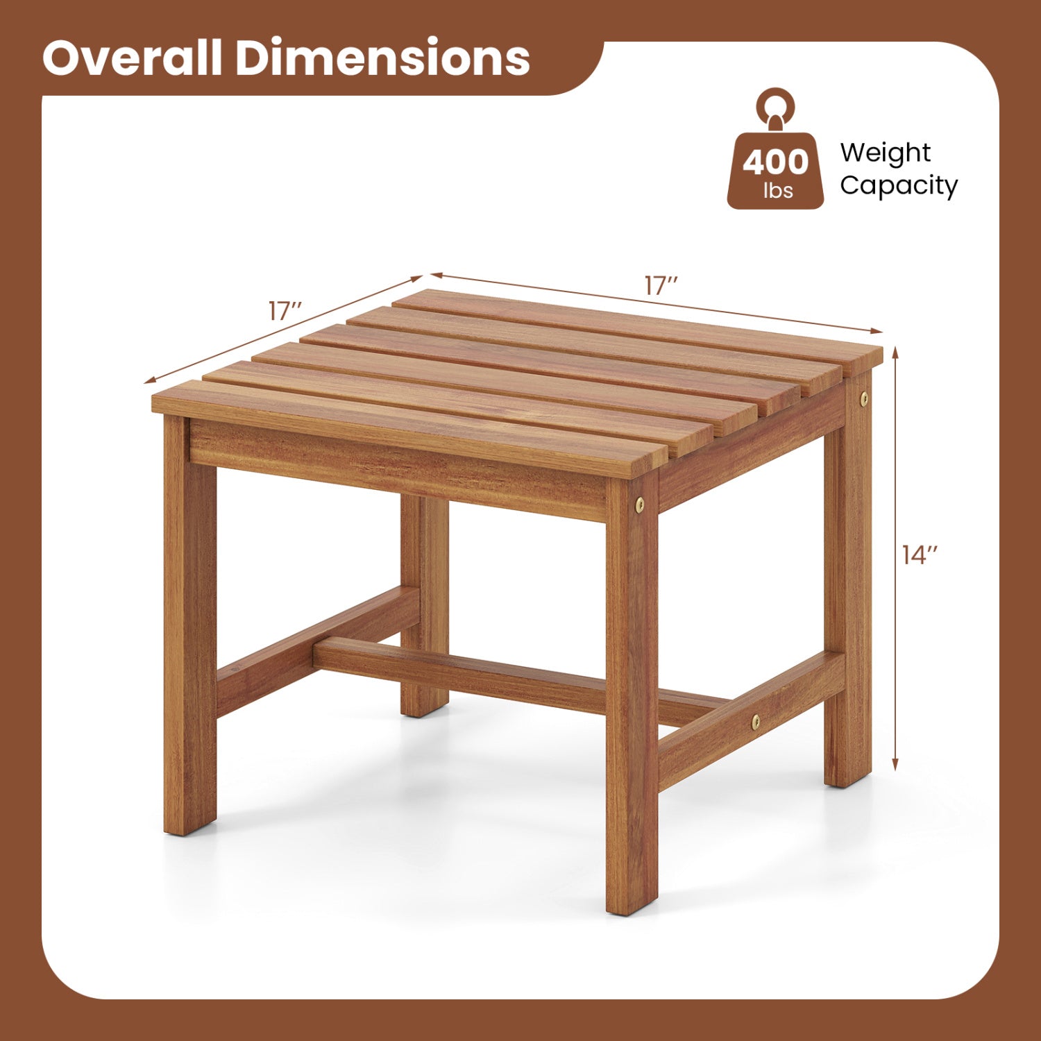 17” Square Patio Acacia Wood Side Table with Slatted Tabletop-Set of 1 End & Side Tables at Gallery Canada