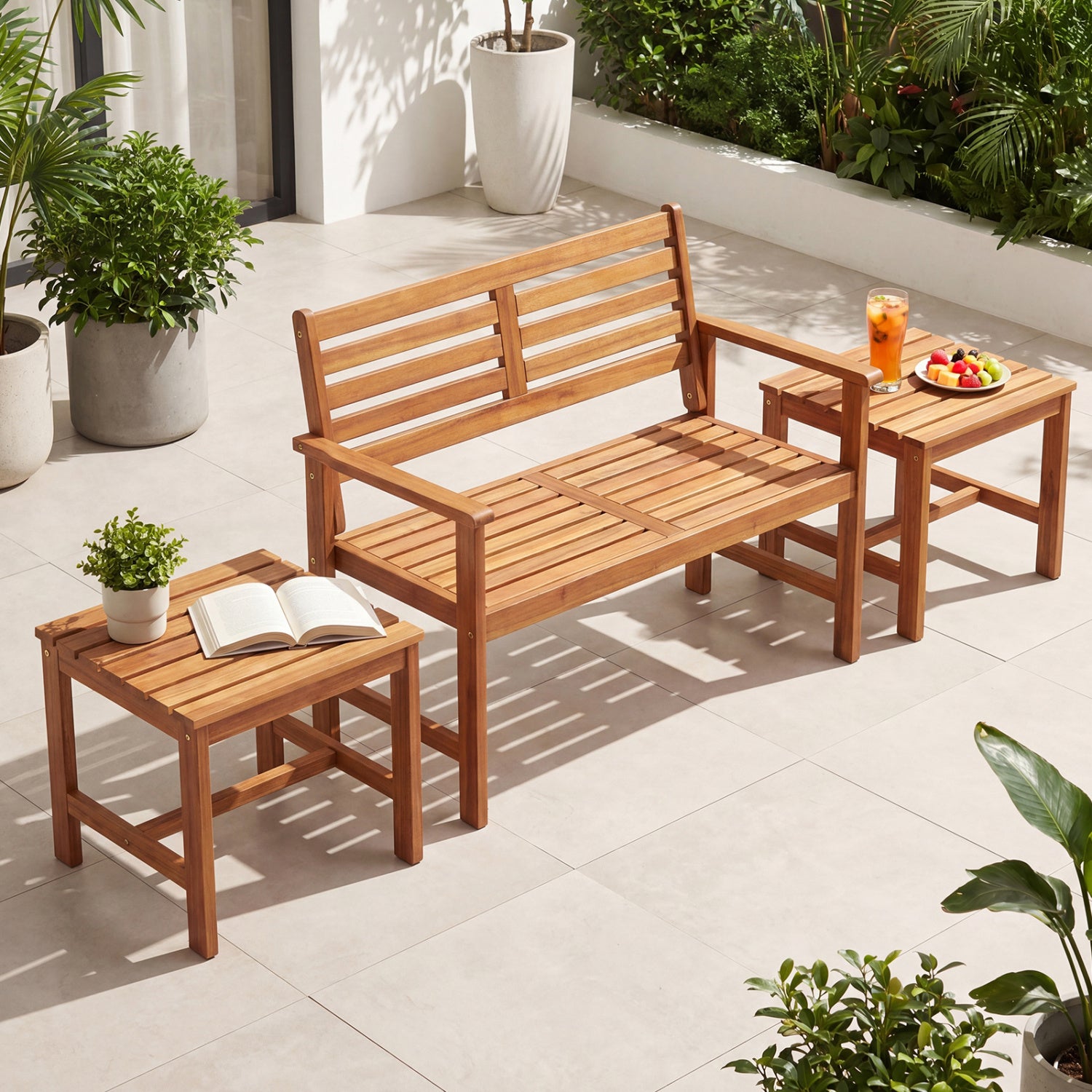 17” Square Patio Acacia Wood Side Table with Slatted Tabletop-Set of 2 End & Side Tables at Gallery Canada