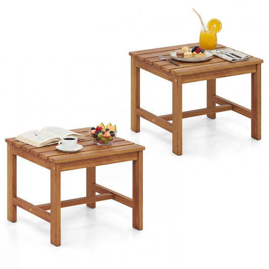 17” Square Patio Acacia Wood Side Table with Slatted Tabletop-Set of 2 End & Side Tables Natural at Gallery Canada