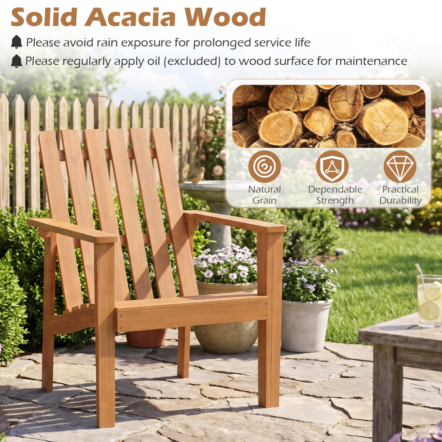 17” Square Patio Acacia Wood Side Table with Slatted Tabletop-Set of 1 End & Side Tables at Gallery Canada
