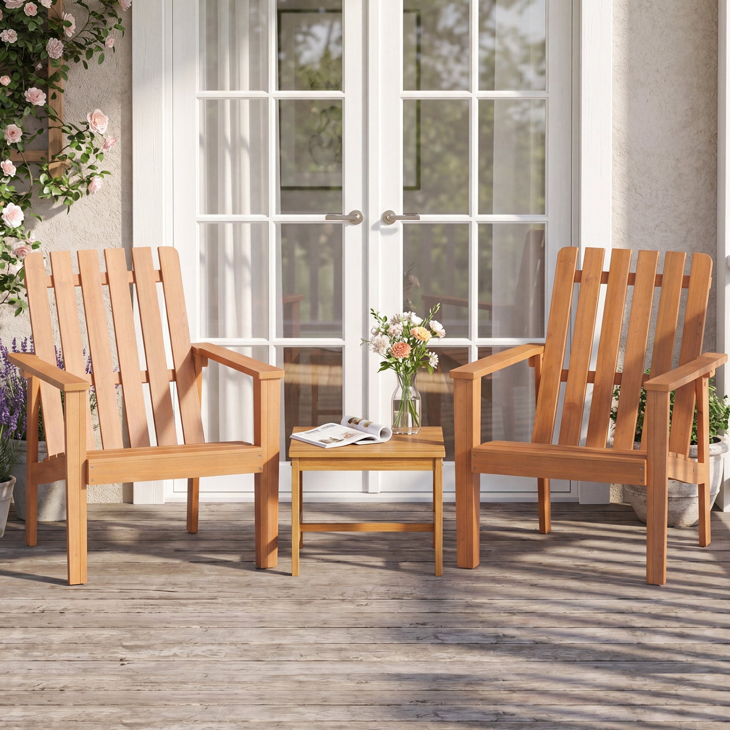 17” Square Patio Acacia Wood Side Table with Slatted Tabletop-Set of 2 End & Side Tables at Gallery Canada
