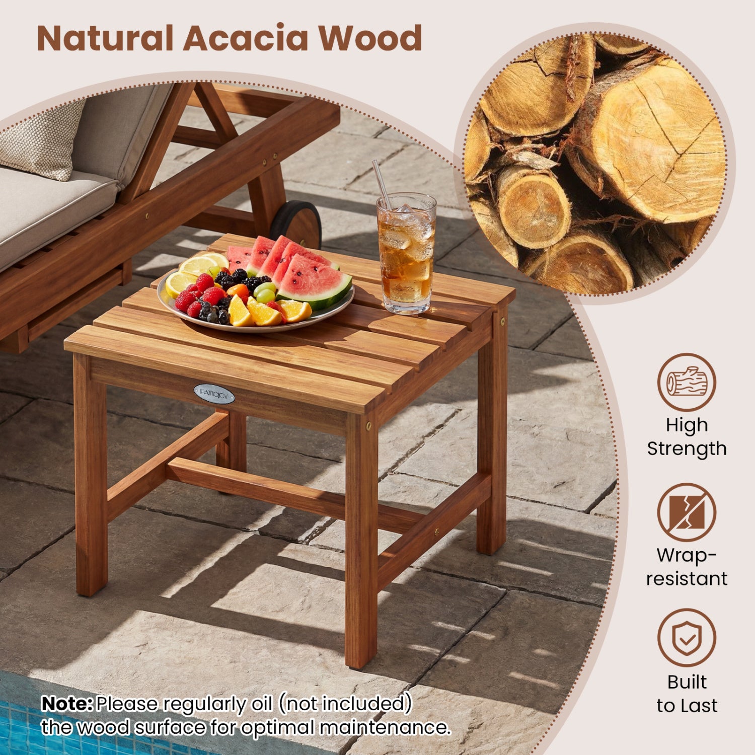 17” Square Patio Acacia Wood Side Table with Slatted Tabletop-Set of 2 End & Side Tables at Gallery Canada