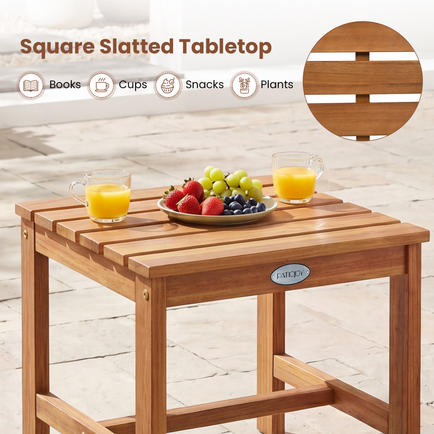 17” Square Patio Acacia Wood Side Table with Slatted Tabletop-Set of 2 End & Side Tables at Gallery Canada