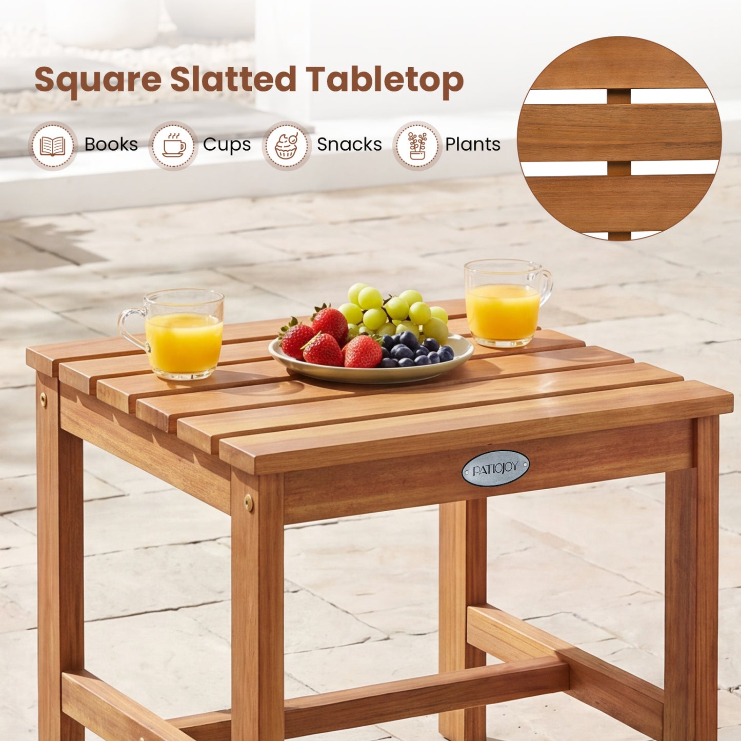 17” Square Patio Acacia Wood Side Table with Slatted Tabletop-Set of 2 End & Side Tables at Gallery Canada
