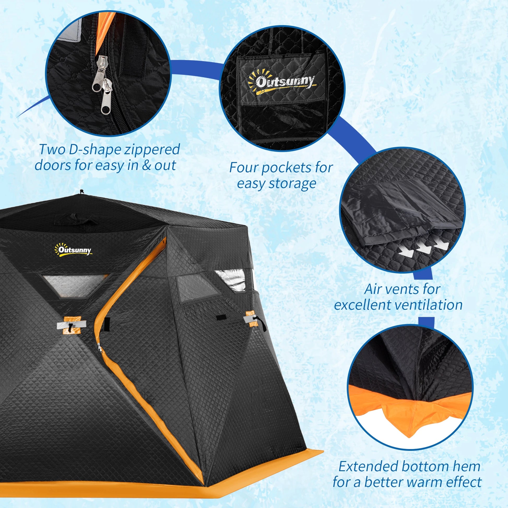 4 Person Insulated Ice Fishing Shelter, Pop-Up Tent with Carry Bag, 2 Doors, Black Ice Fishing Tents at Gallery Canada