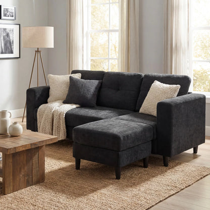 L-Shaped Sectional Sofa, Wooden Legs, Changeable Chaise, Black 3-Seater Sofas at Gallery Canada
