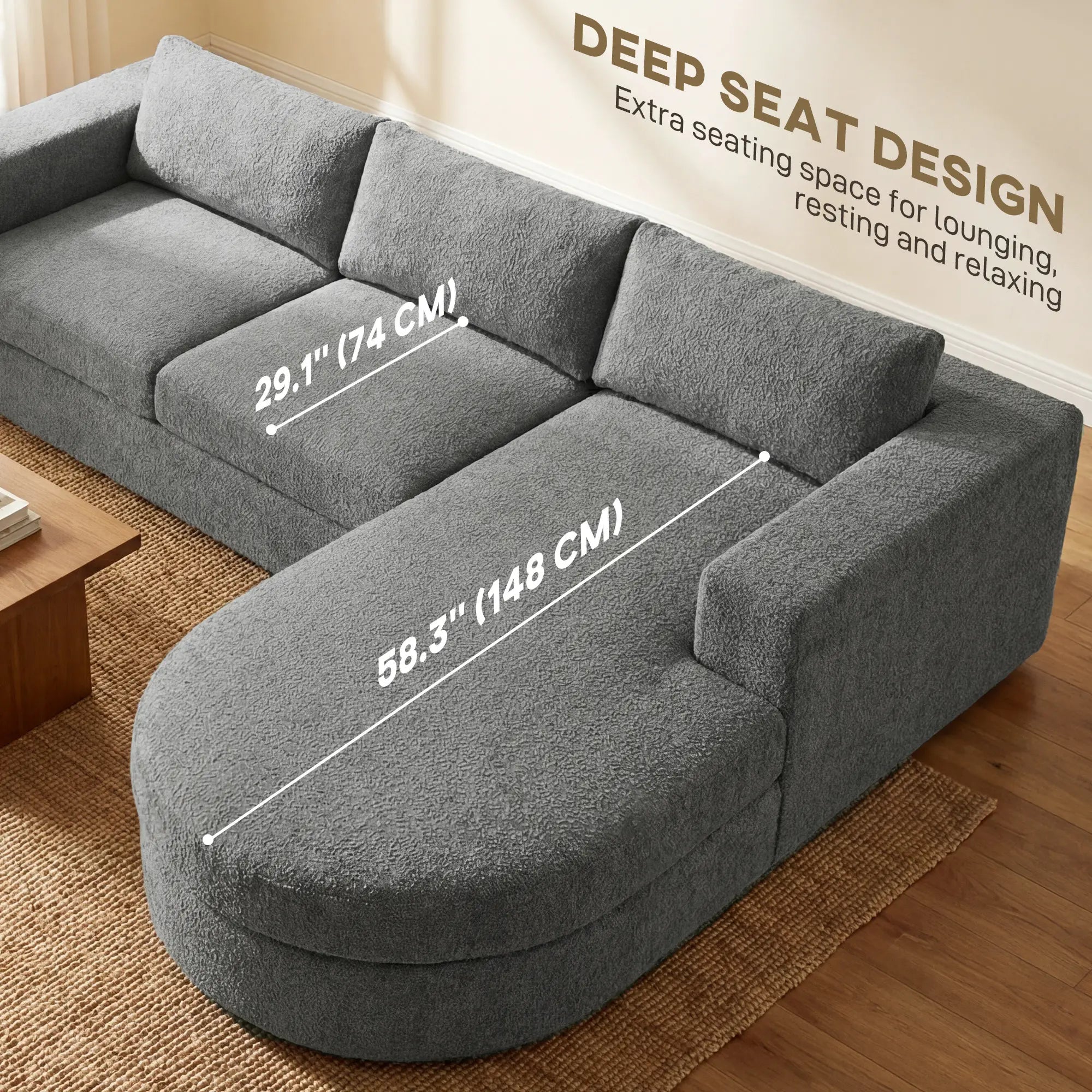 L-Shaped Modular Sectional Sofa, With Chaise And Deep Seat, Dark Grey 3-Seater Sofas at Gallery Canada