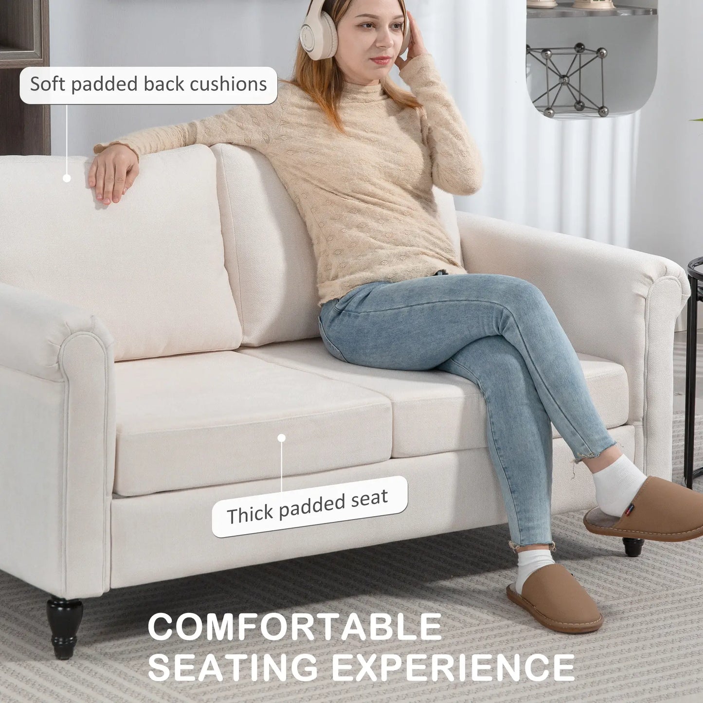 Vintage Loveseat, Chenille Fabric 2 Seater Sofa, Cream White 2-Seater Sofas at Gallery Canada