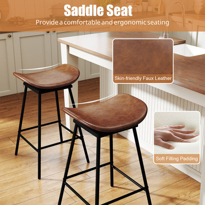 Set of 2 Swivel Barstools Faux Leather Upholstered Backless with Footrest, Brown Bar Stools at Gallery Canada