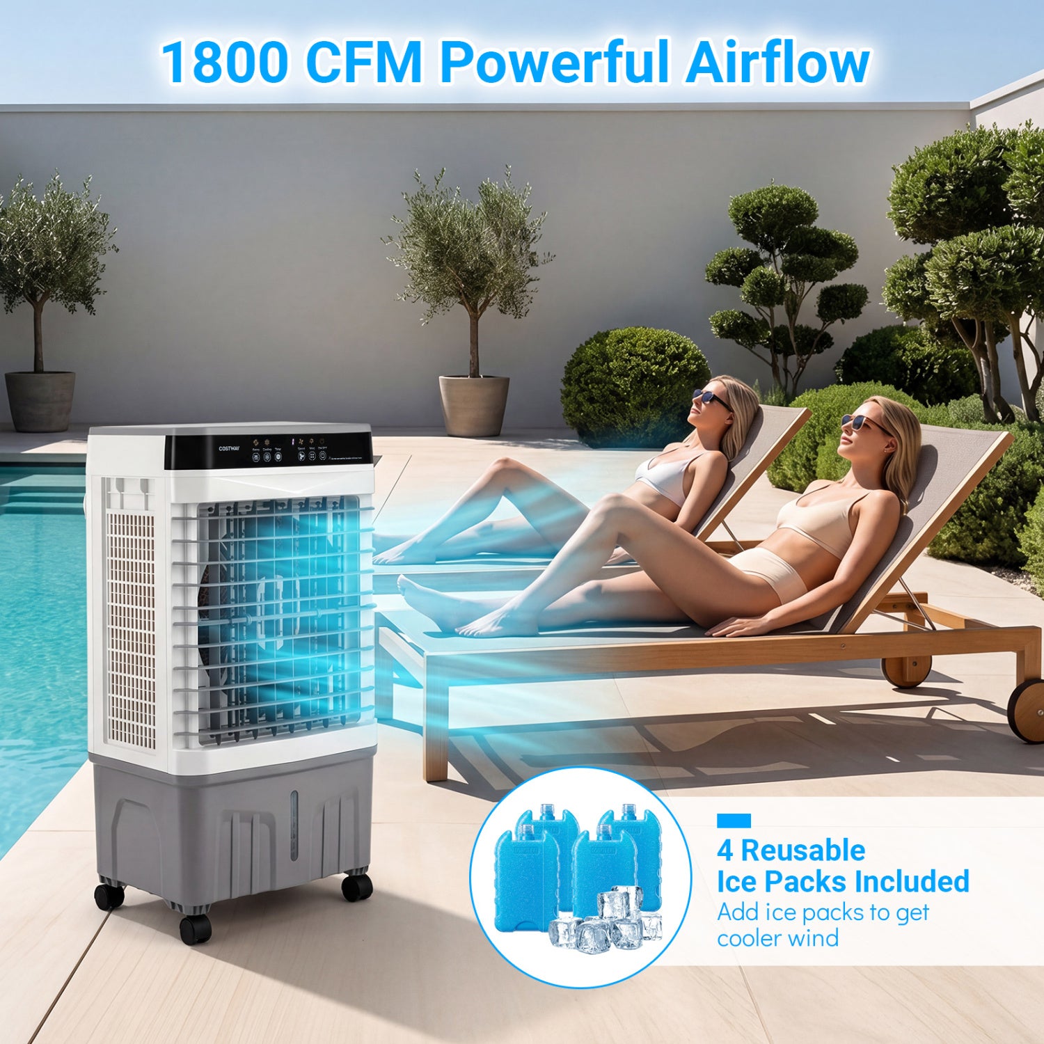 1800 CFM Evaporative Air Cooler, 4 Gal Water Tank, White Air Coolers at Gallery Canada