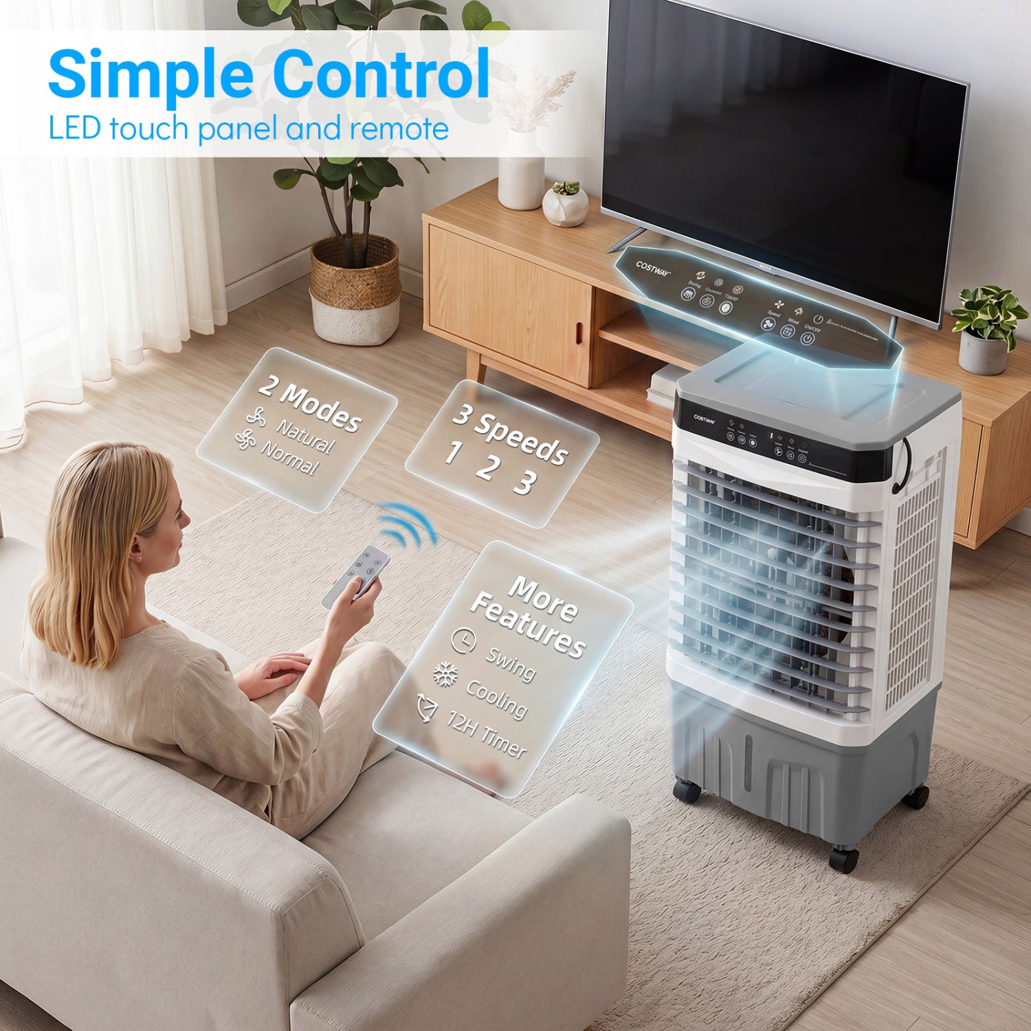 1800 CFM Evaporative Air Cooler, 4 Gal Water Tank, White Air Coolers at Gallery Canada