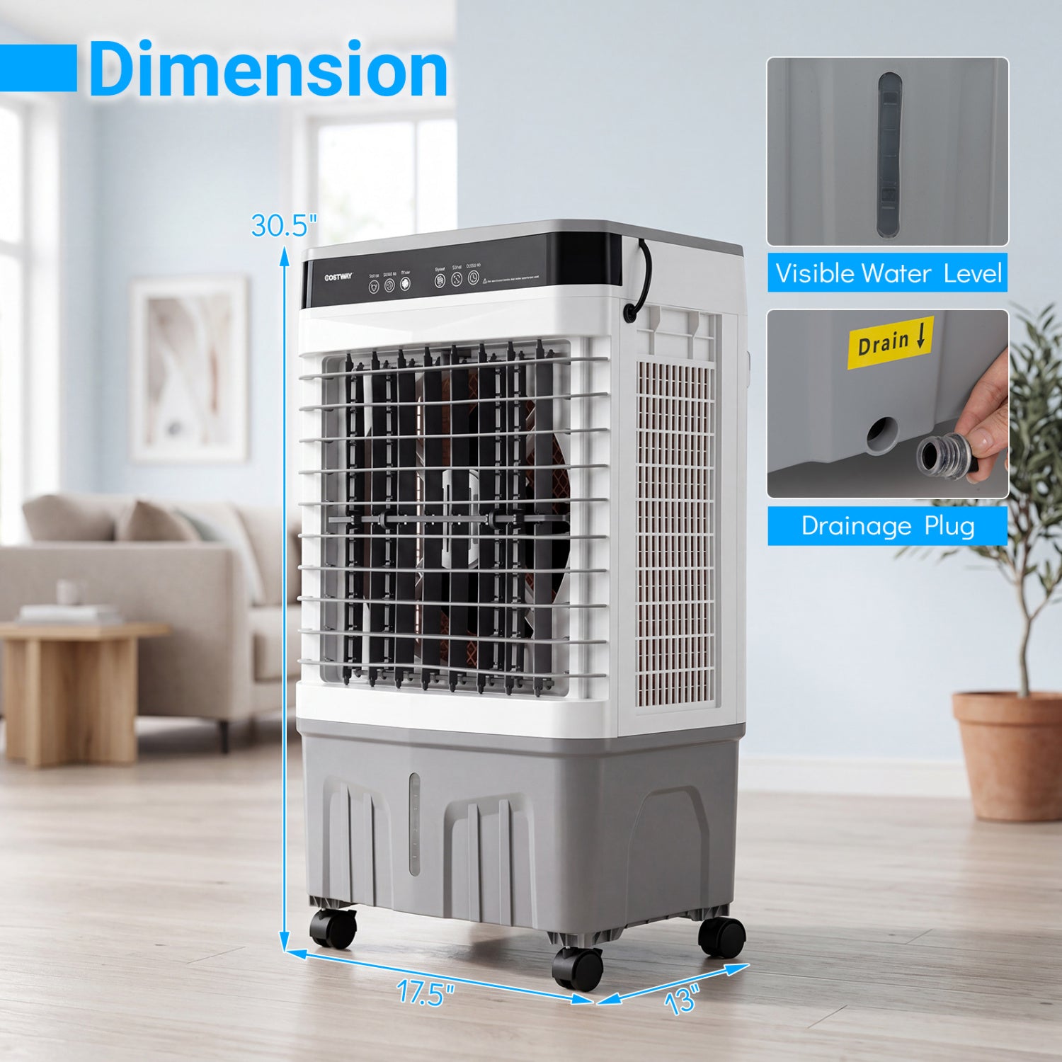1800 CFM Evaporative Air Cooler, 4 Gal Water Tank, White Air Coolers at Gallery Canada