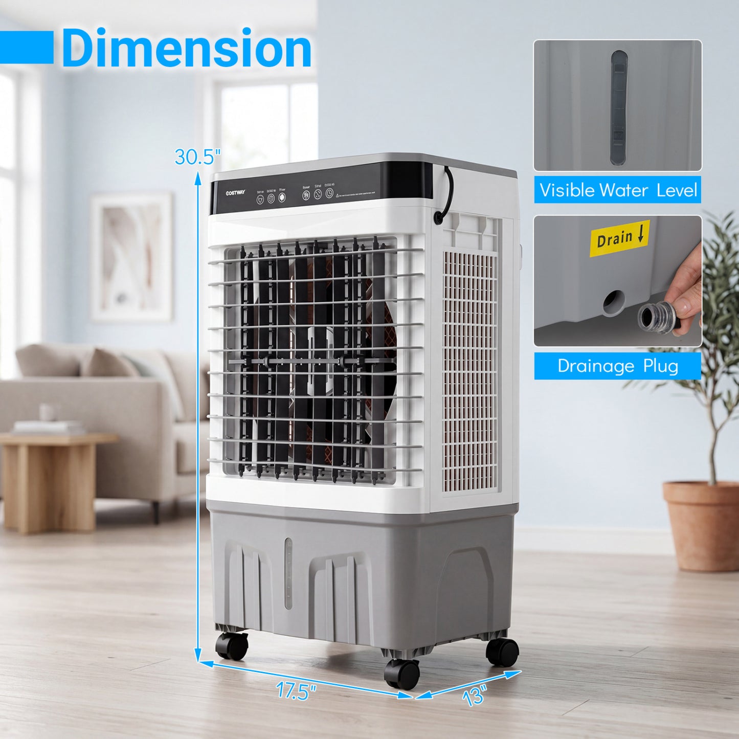 1800 CFM Evaporative Air Cooler, 4 Gal Water Tank, White Air Coolers at Gallery Canada
