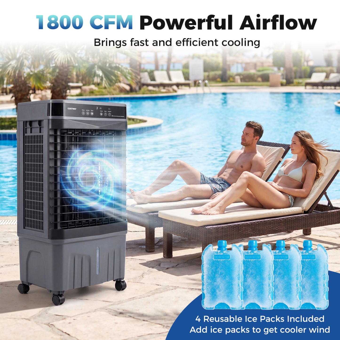 1800 CFM Evaporative Air Cooler, 4 Gal Tank, Black Air Coolers at Gallery Canada