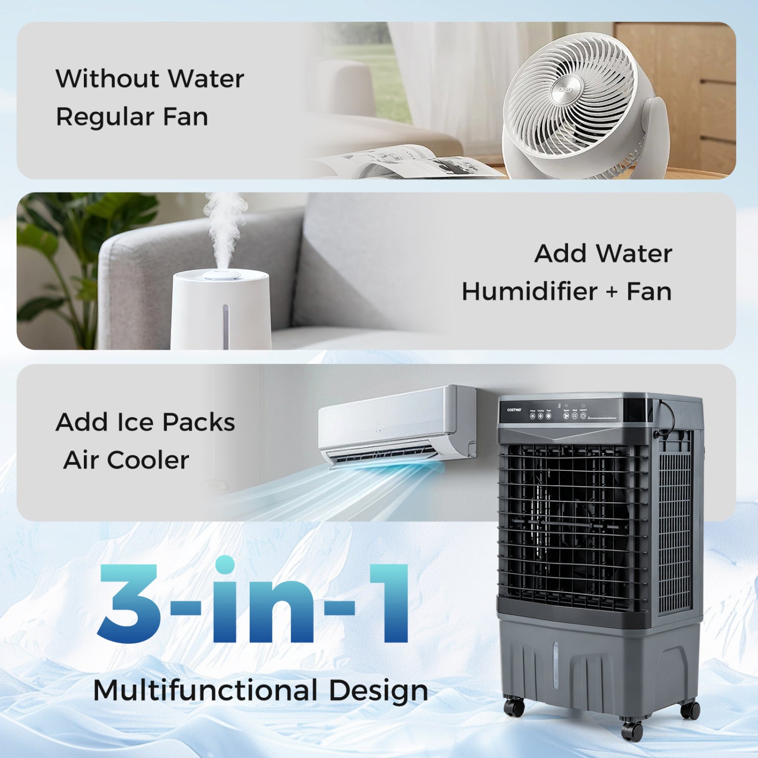 1800 CFM Evaporative Air Cooler, 4 Gal Tank, Black Air Coolers at Gallery Canada