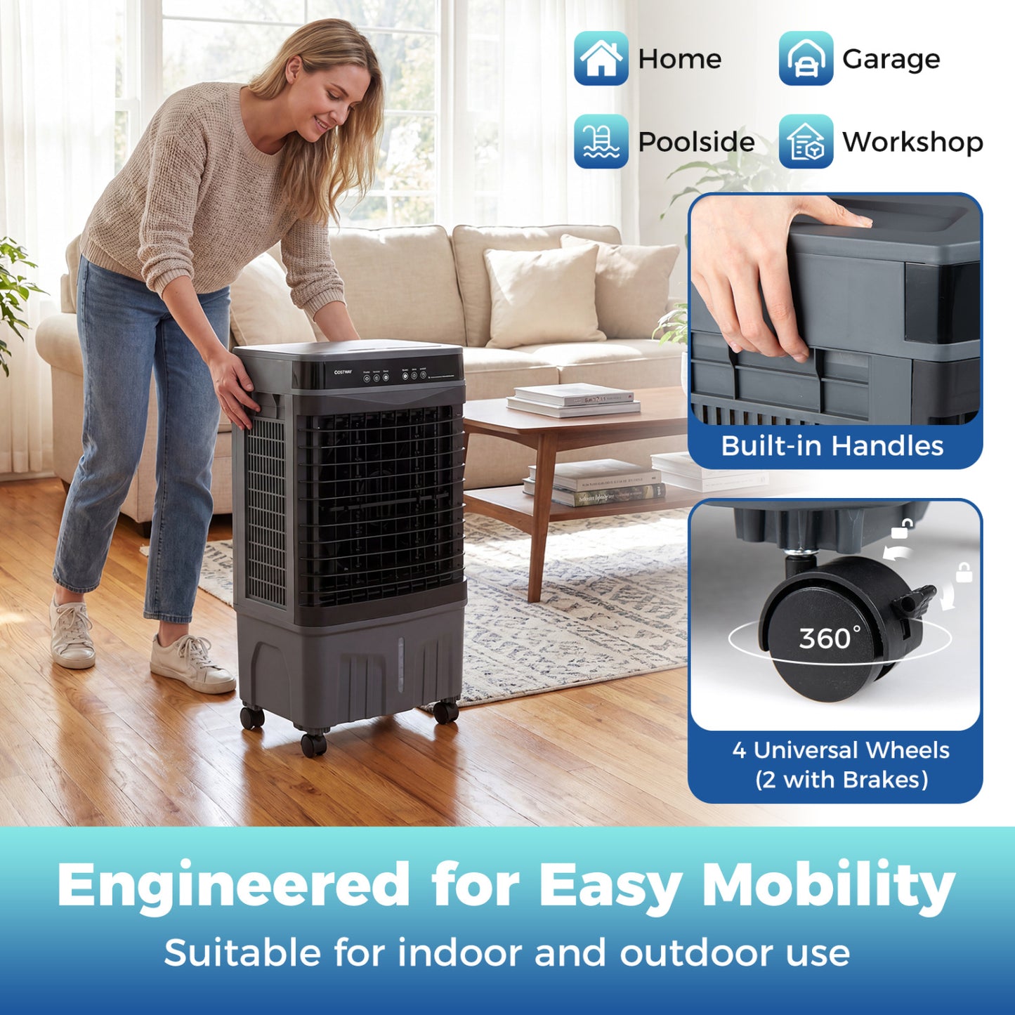 1800 CFM Evaporative Air Cooler, 4 Gal Tank, Black Air Coolers at Gallery Canada