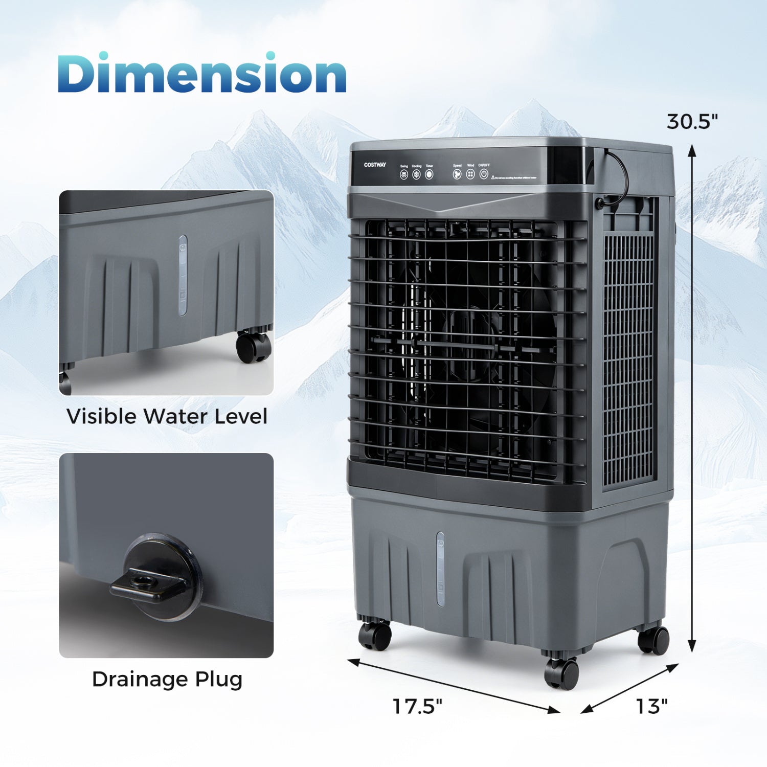 1800 CFM Evaporative Air Cooler, 4 Gal Tank, Black Air Coolers at Gallery Canada
